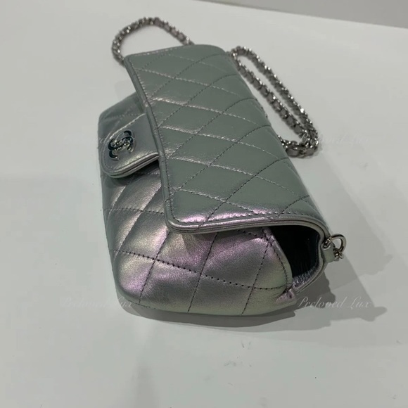 Authentic CHANEL Iridescent Purple Calfskin Mini Flap Crossbody Bag in SHW - Picture 5 of 14